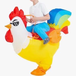 Inflatable Ride-On Rooster Costume - Yellow, Red, Blue